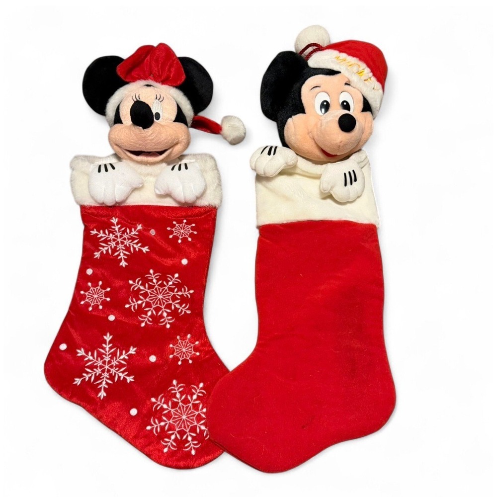 Vintage Disney Mickey Minnie Mouse Christmas Stockings Plush Set Holiday Decor